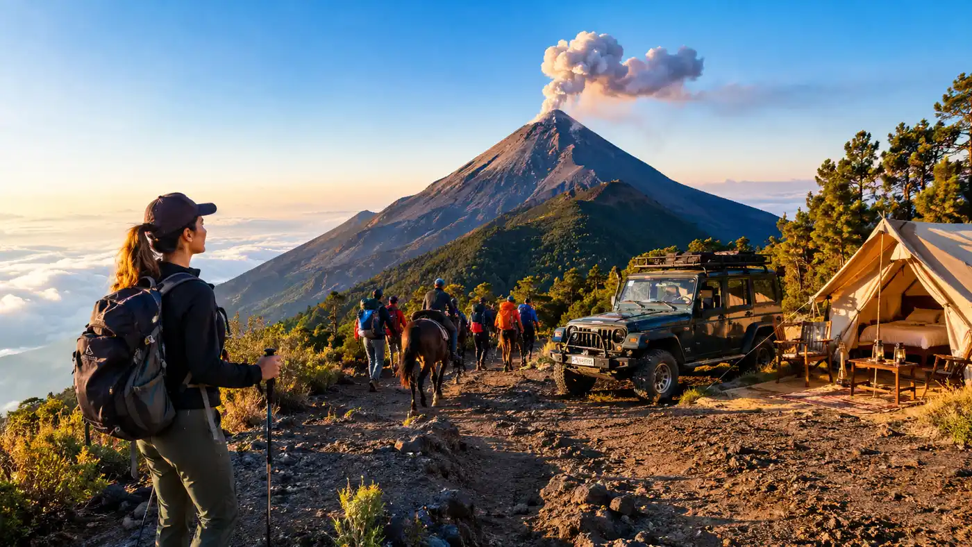 Hiken op de Acatenango met extra's Jeep, paardrijden en glamping