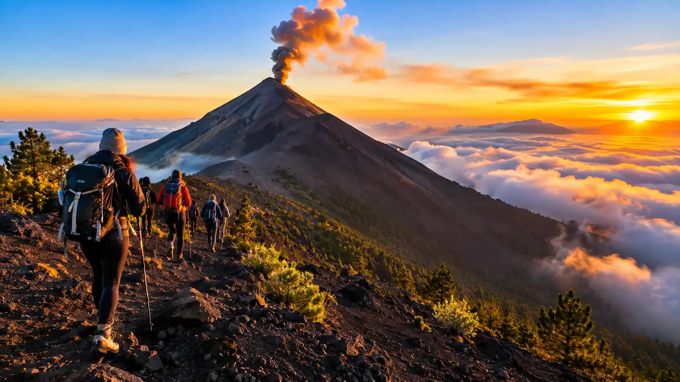 阿卡特南戈火山日出夜间徒步冒险